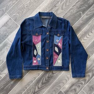 Vintage Y2K New Identity denim floral embroidered patchwork jacket women’s large